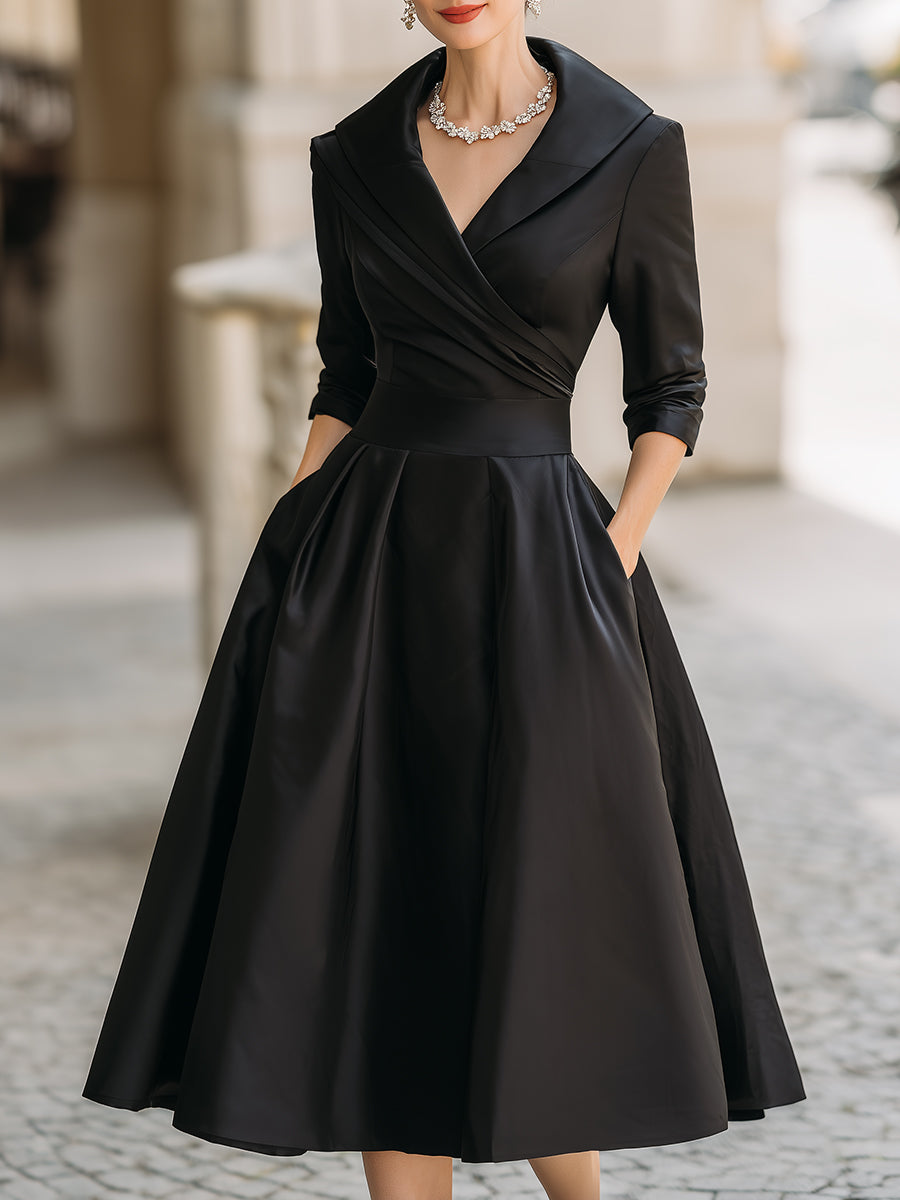 Dawn | Women's Wrap V-Neck 3/4 Sleeve A-Line Midi Dress 4