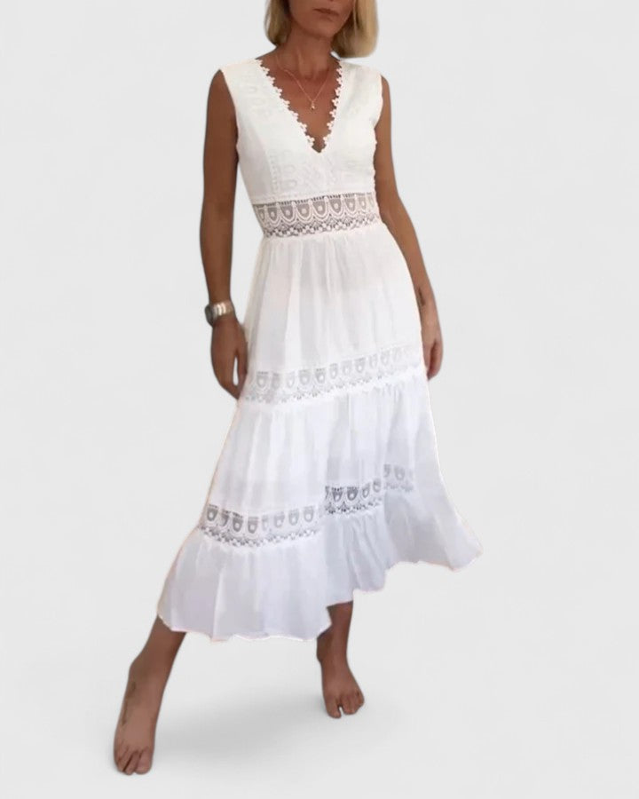 Delia | Women's Sleeveless Maxi Dress V-Neck Lace Trim 3
