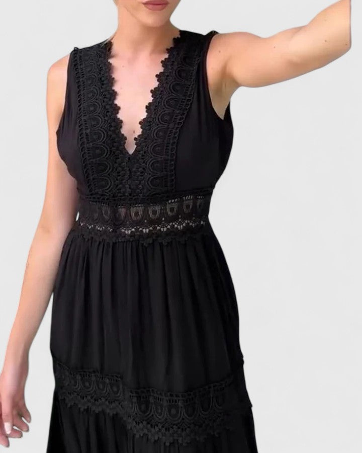 Delia | Women's Sleeveless Maxi Dress V-Neck Lace Trim 5