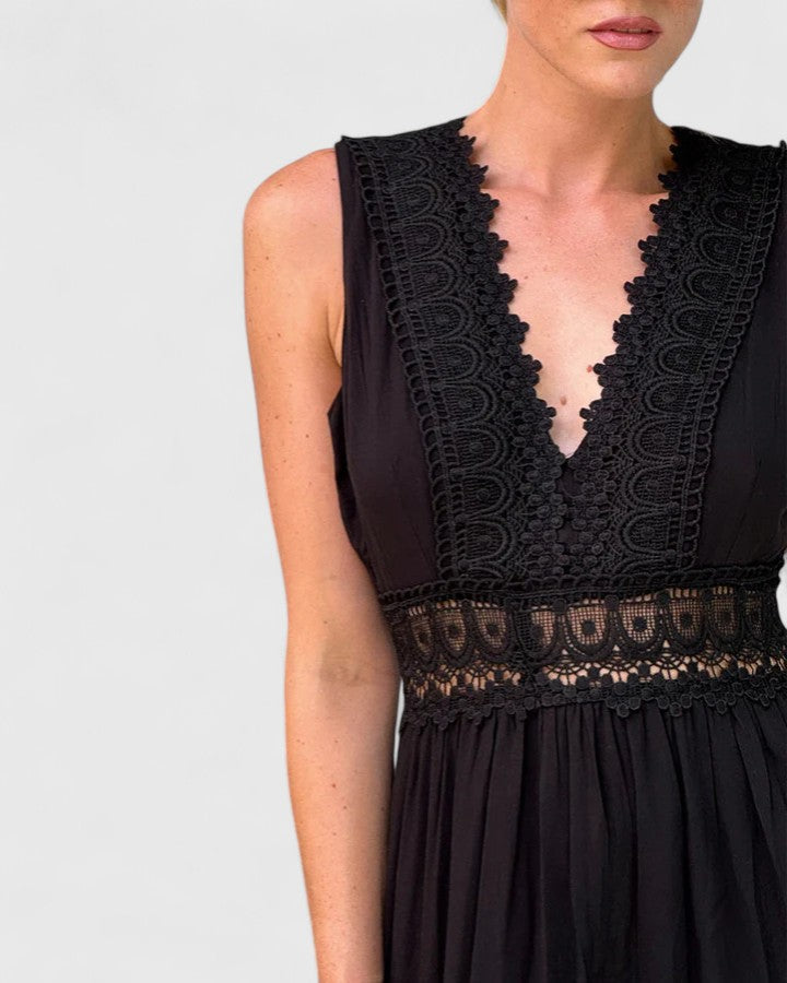 Delia | Women's Sleeveless Maxi Dress V-Neck Lace Trim 6