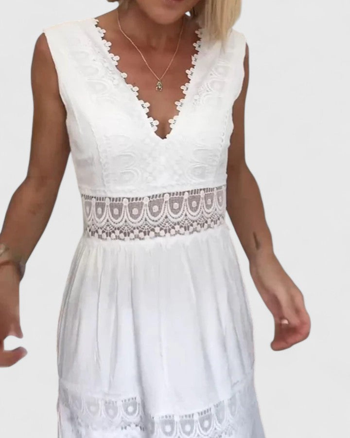 Delia | Women's Sleeveless Maxi Dress V-Neck Lace Trim 8