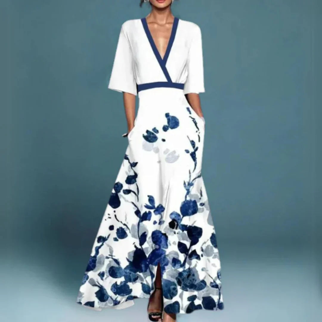 Della | Women's Floral Embroidered V-Neck Half Sleeve Maxi Dress 2