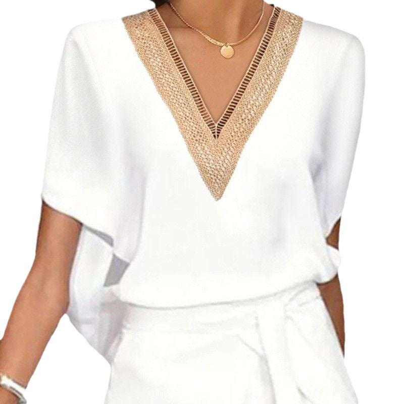 Della | Women's White Sequin V-Neck Belted Dolman Midi Dress 2