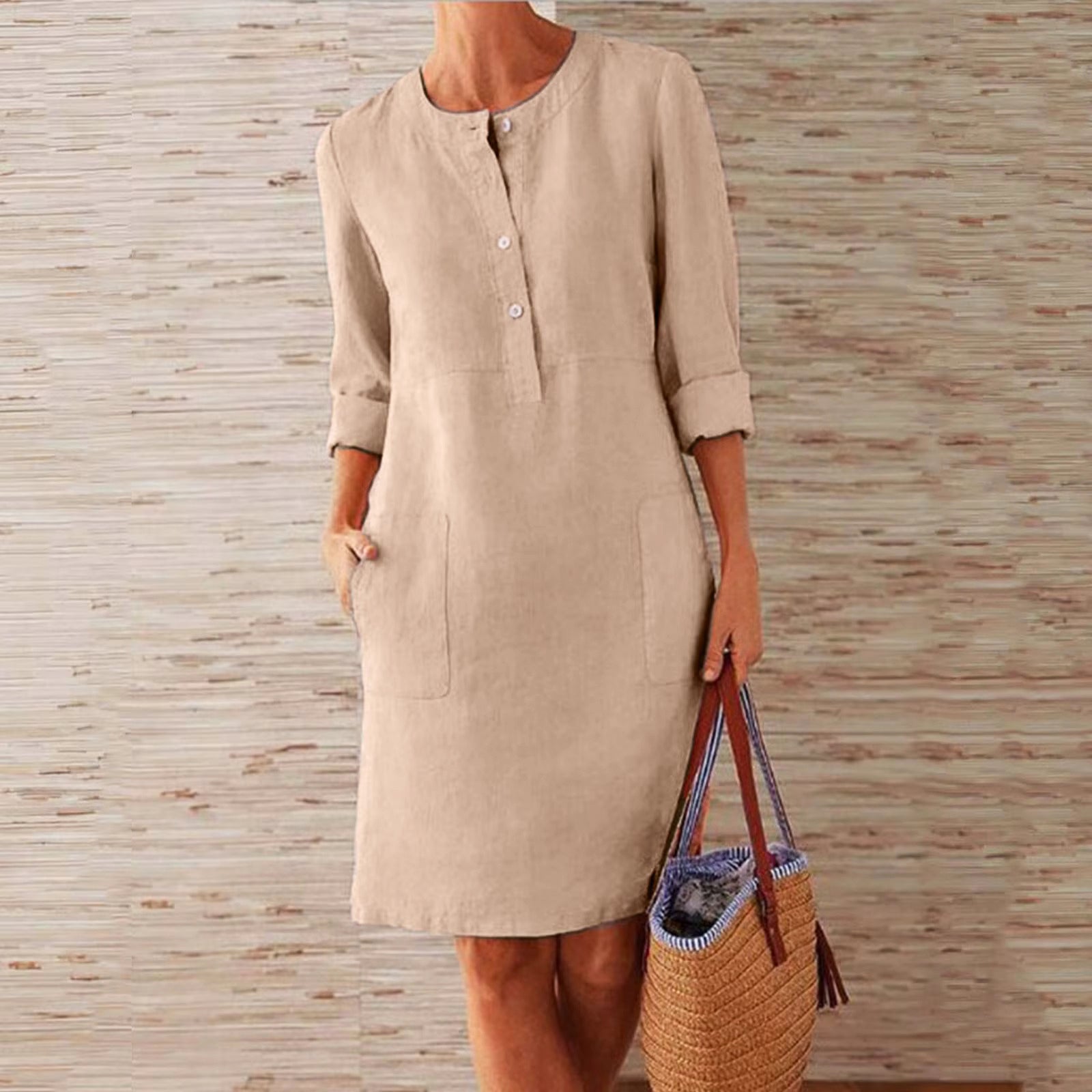 Delphine | Women's Henley Half Placket Pocket Shift Dress