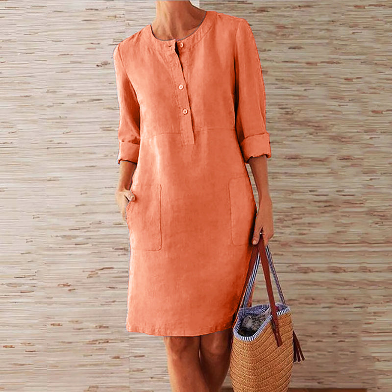 Delphine | Women's Henley Half Placket Pocket Shift Dress