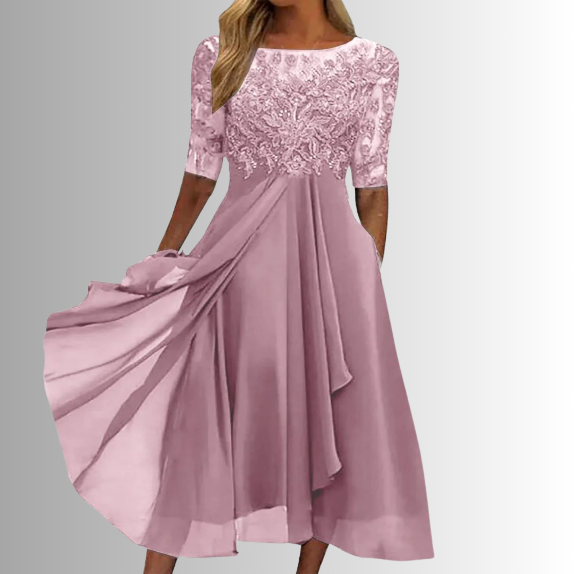 Demi | Women's Lace Bodice A-Line Half Sleeve Midi Dress 1