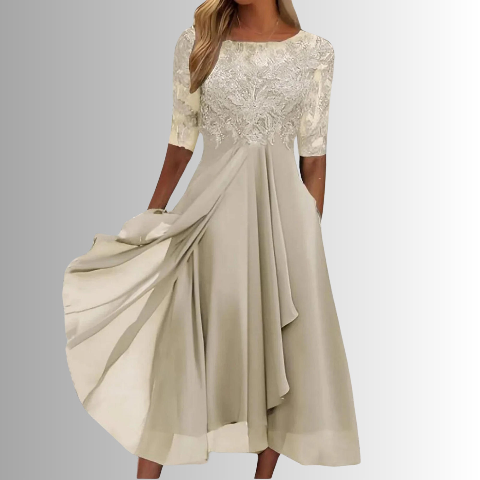 Demi | Women's Lace Bodice A-Line Half Sleeve Midi Dress 2