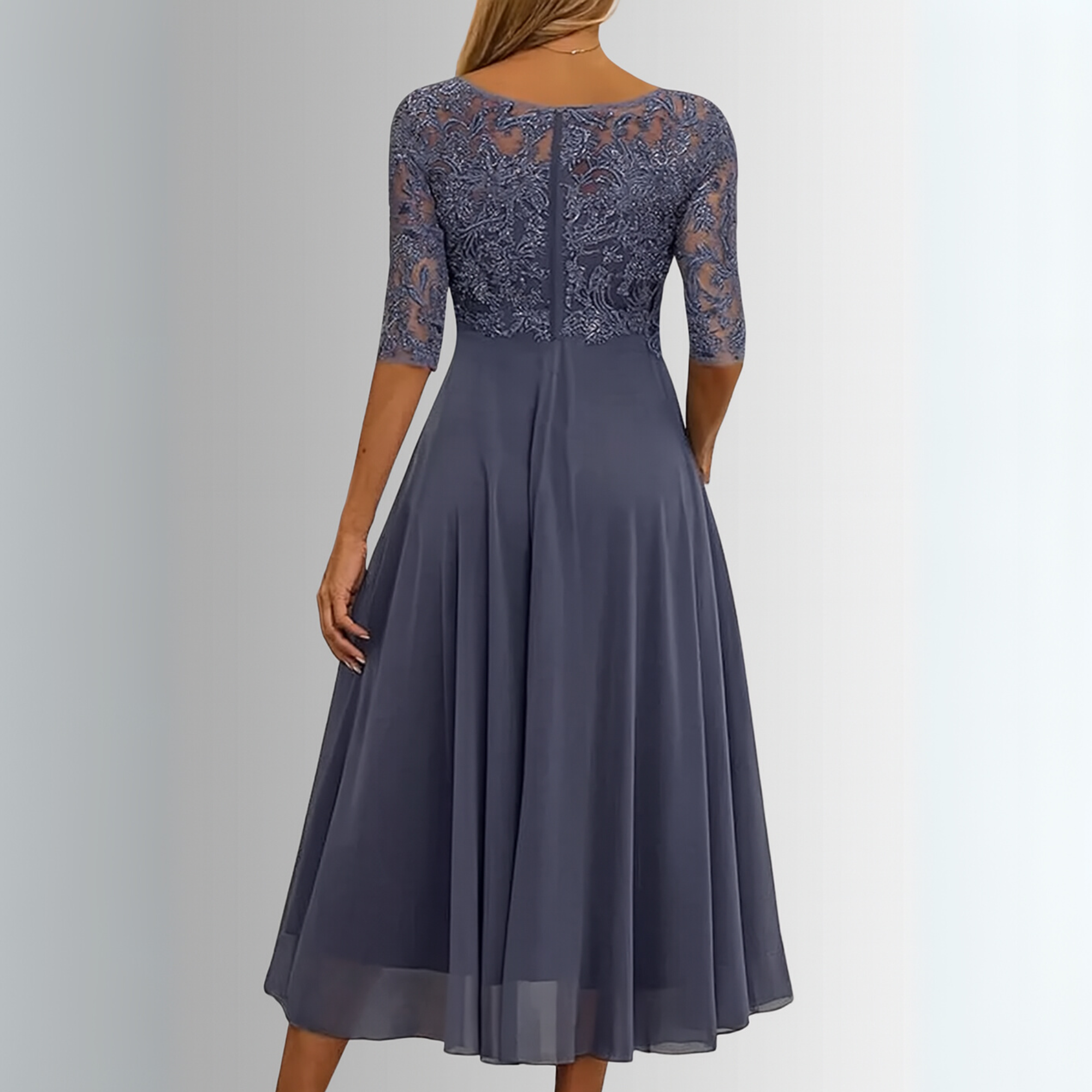 Demi | Women's Lace Bodice A-Line Half Sleeve Midi Dress 5
