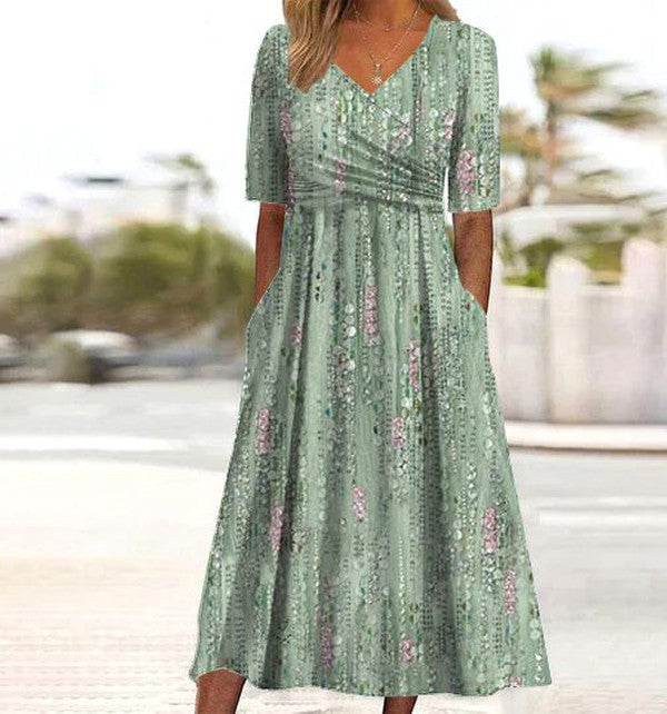 Denise | Women's Floral Wrap V-Neck Short Sleeve Midi Dress