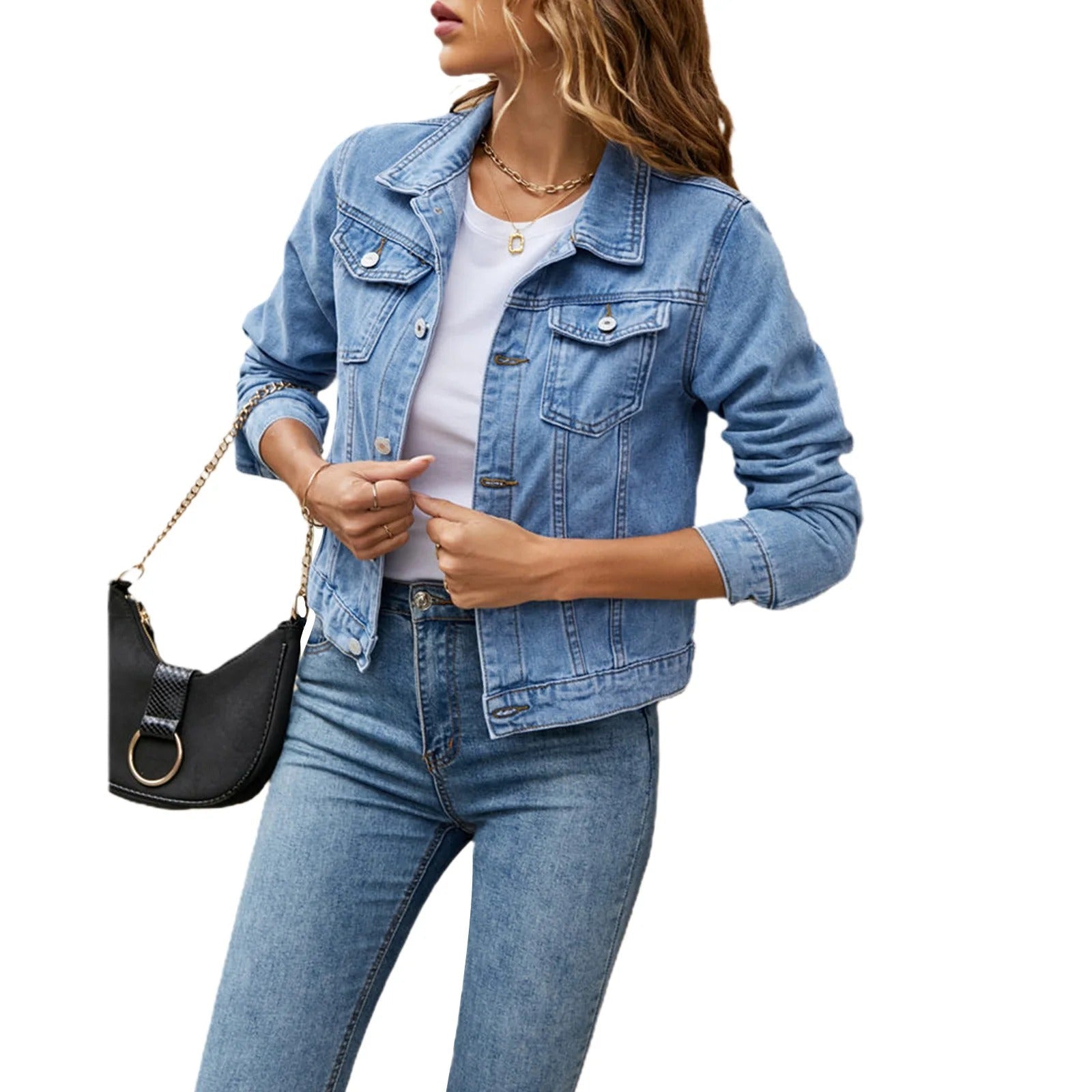 Diana | Women's Cropped Denim Jacket Button Front 1