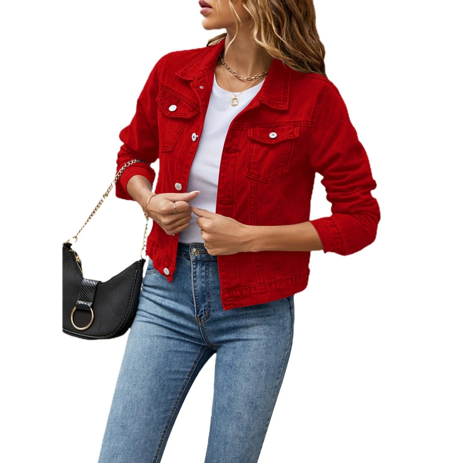 Diana | Women's Cropped Denim Jacket Button Front 4
