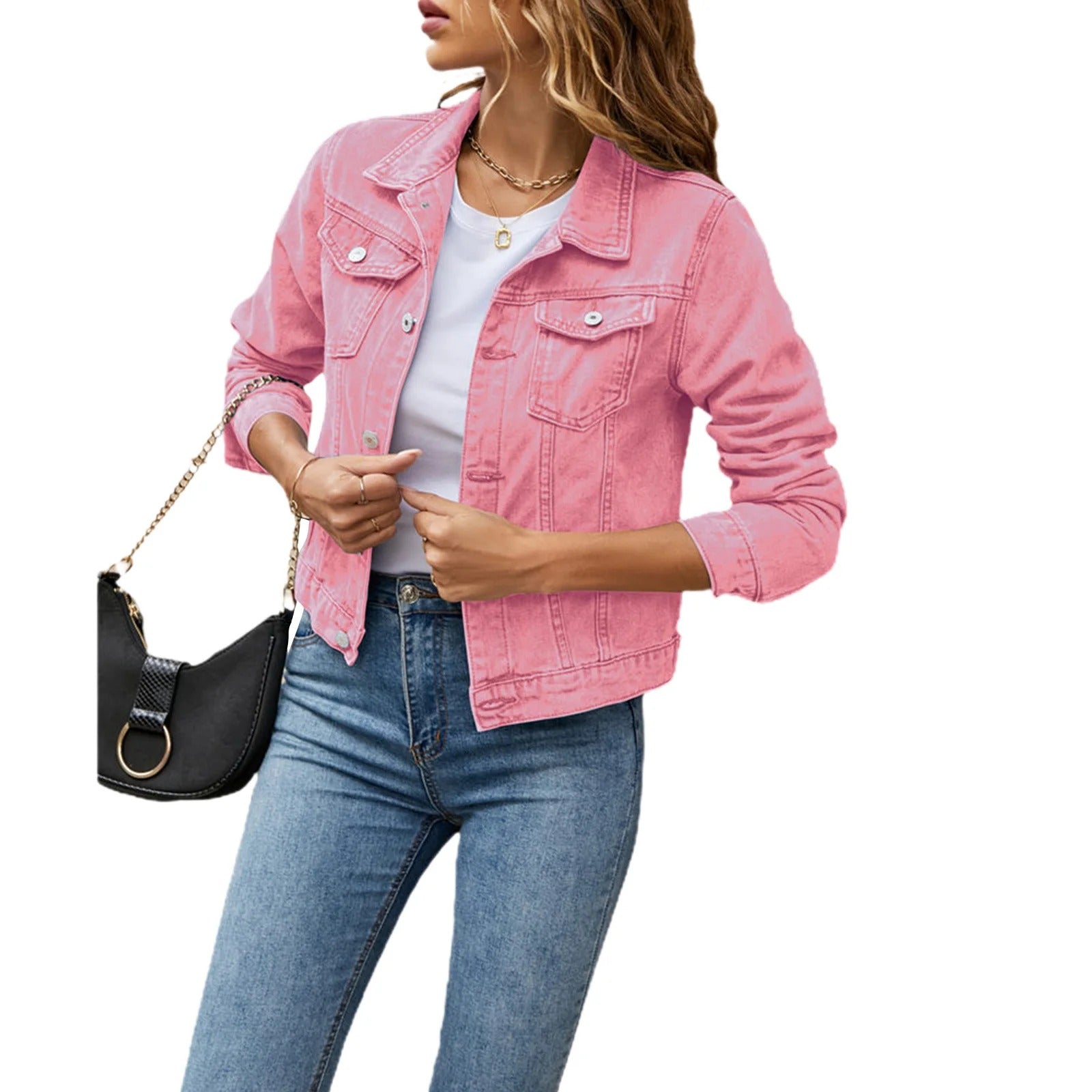 Diana | Women's Cropped Denim Jacket Button Front 5