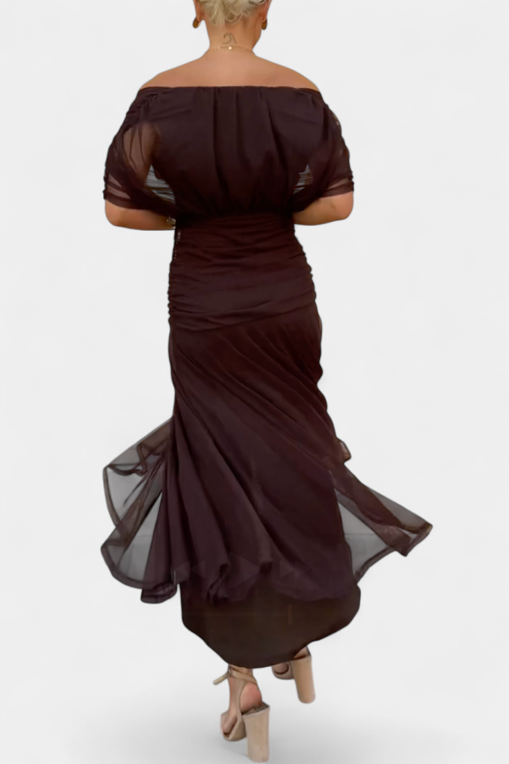 Dina | Women's Off-Shoulder Maxi Dress Ruched V-Neck 3