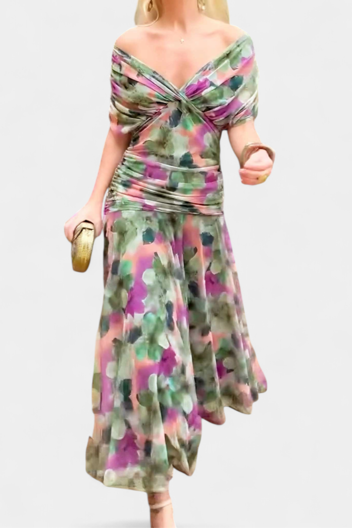 Dina | Women's Off-Shoulder Maxi Dress Ruched V-Neck 7