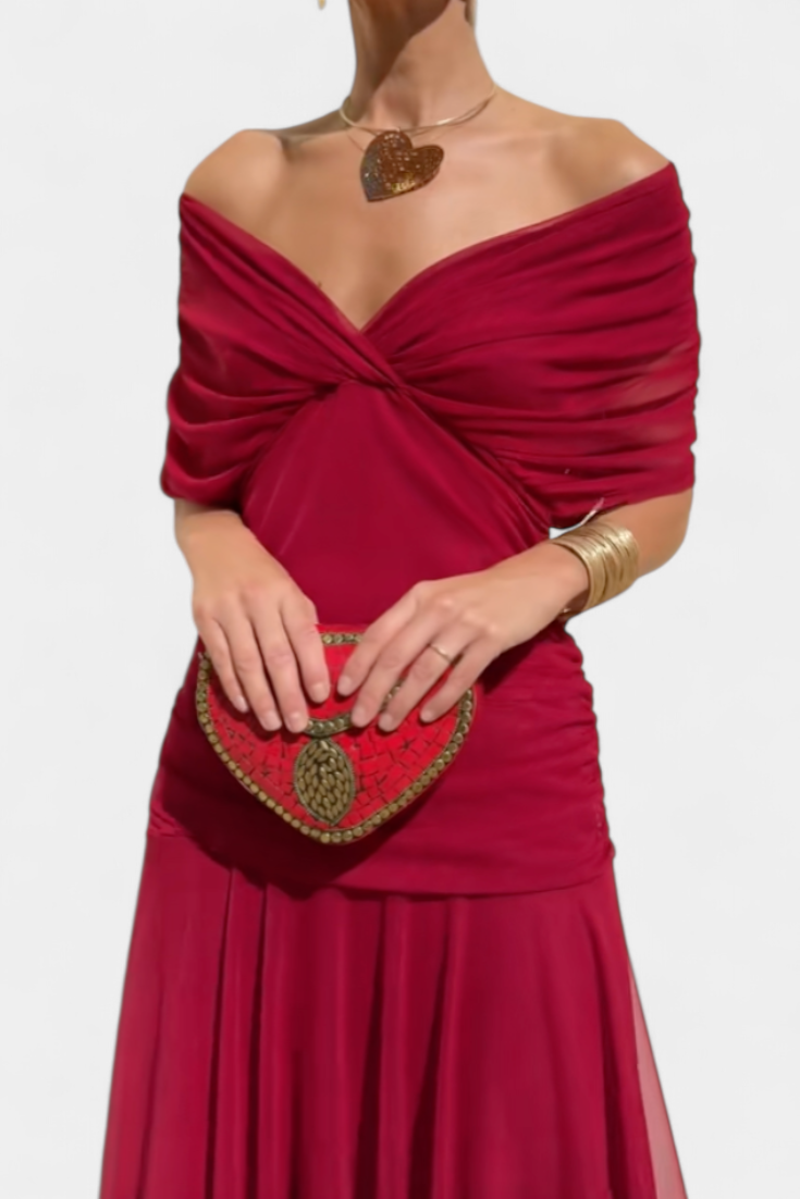 Dina | Women's Off-Shoulder Maxi Dress Ruched V-Neck 9