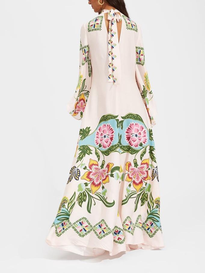 Donna | Women's Floral Print Mock Neck Bell Sleeve Maxi Dress 1