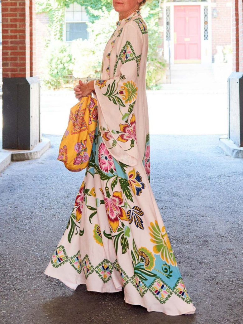Donna | Women's Floral Print Mock Neck Bell Sleeve Maxi Dress 5