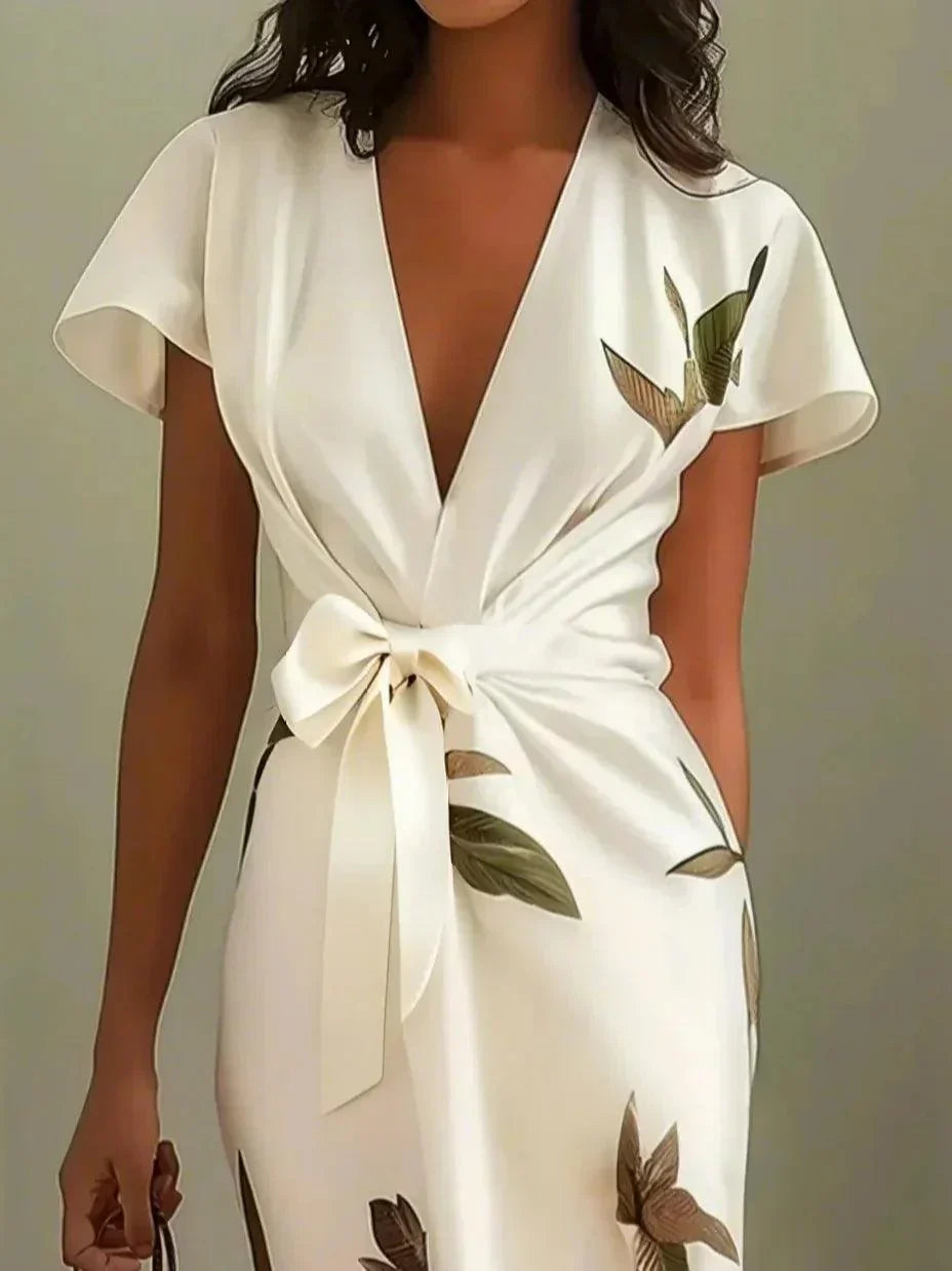 Donna | Women's Wrap Midi Dress V-Neck Leaf Print 3