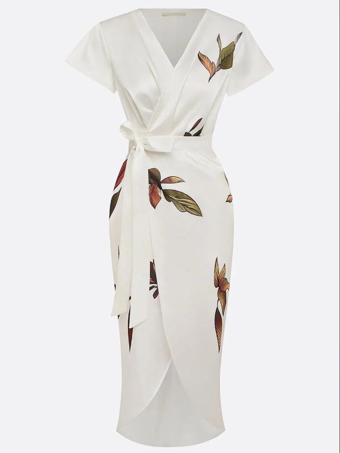 Donna | Women's Wrap Midi Dress V-Neck Leaf Print 5