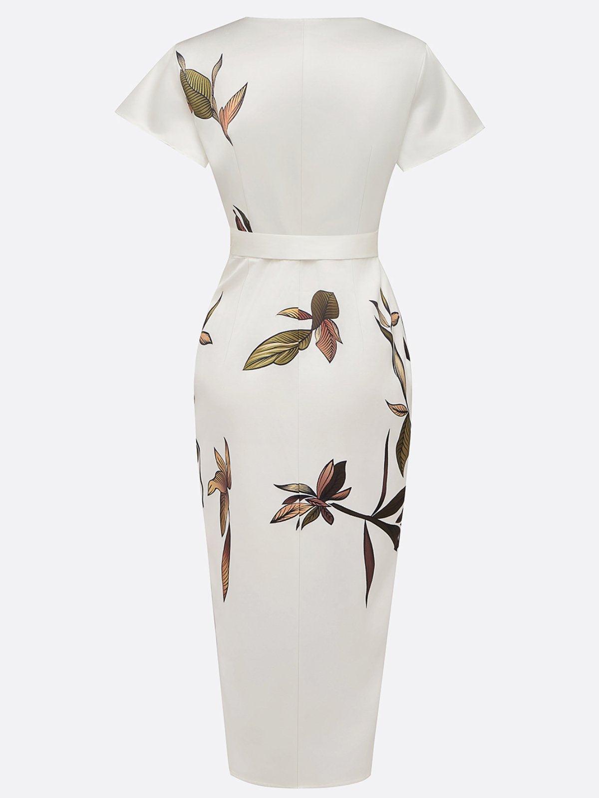 Donna | Women's Wrap Midi Dress V-Neck Leaf Print 6