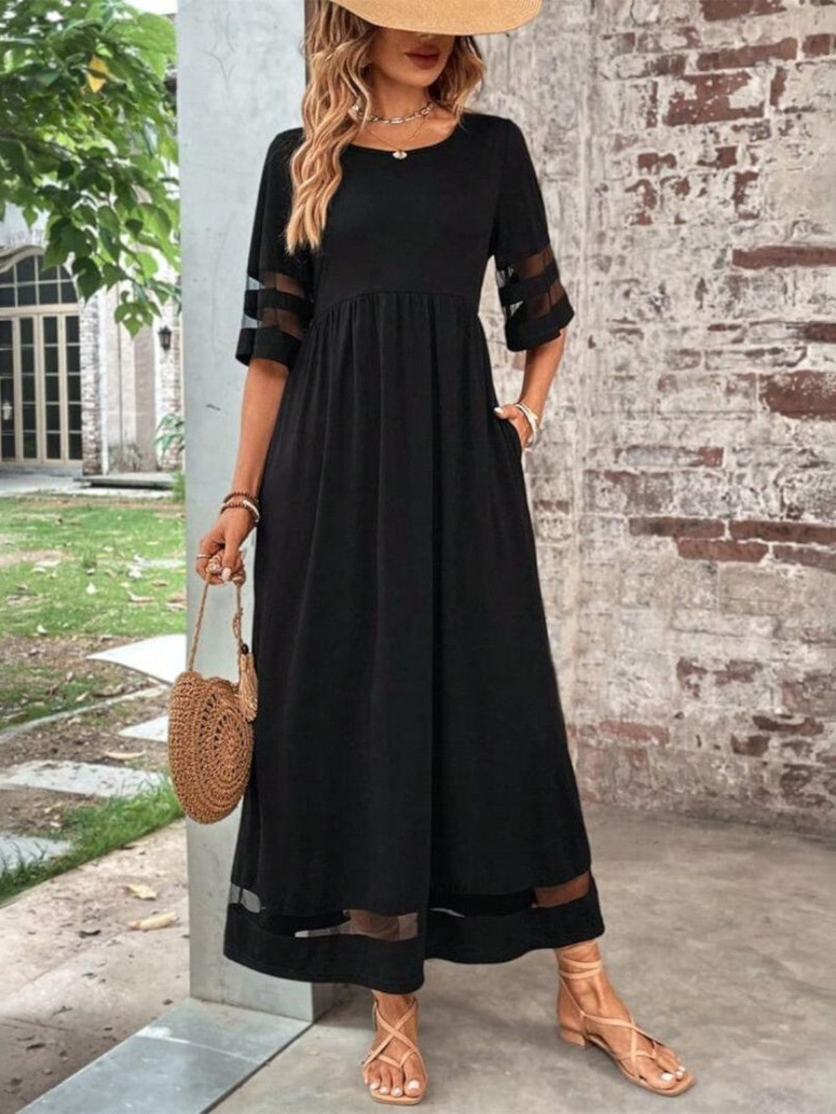 Dora | Women's Mesh Panel Empire Waist Maxi Dress