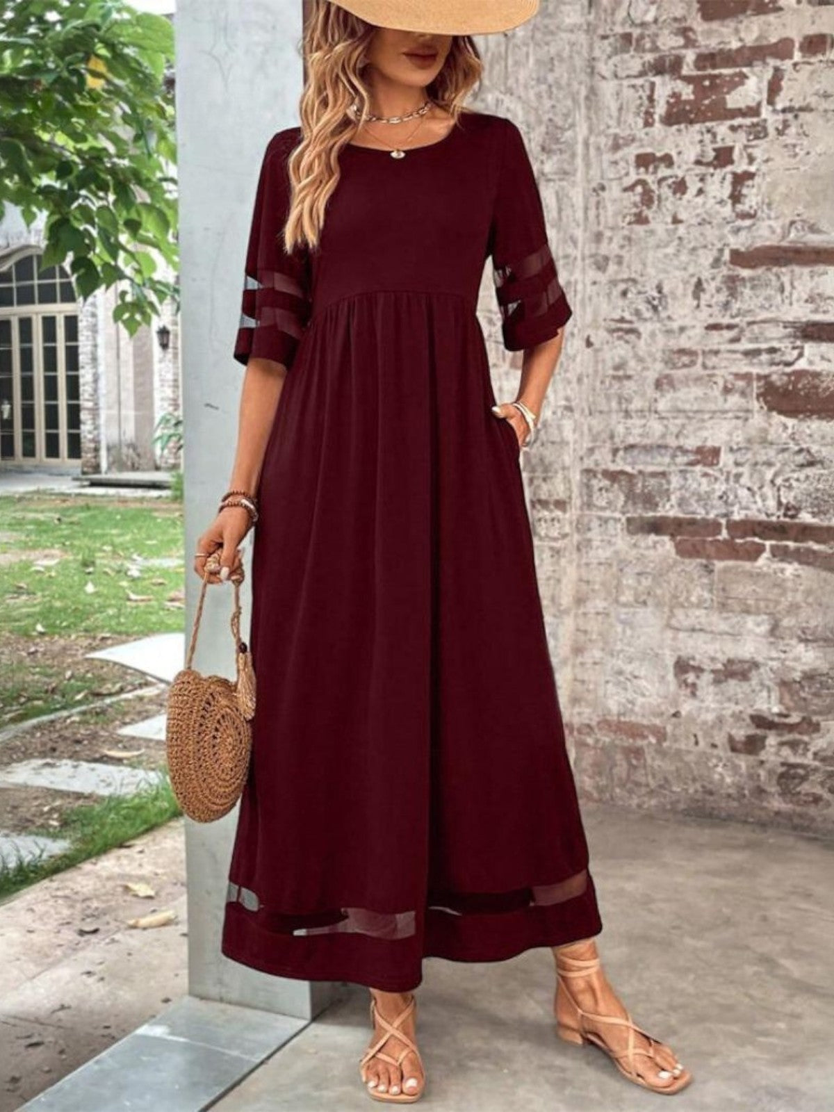 Dora | Women's Mesh Panel Empire Waist Maxi Dress 1