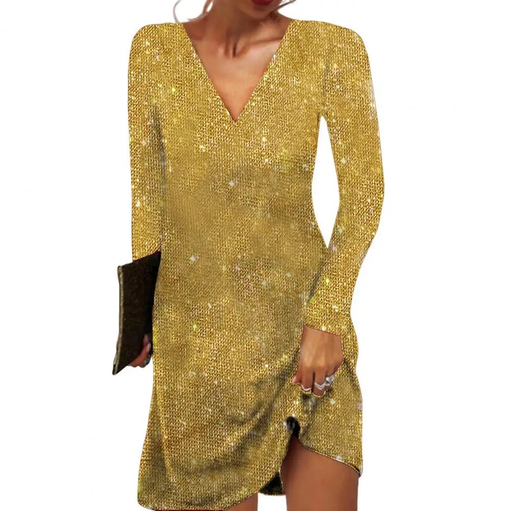 Eloise | Women's Glitter Long Sleeve Wrap Mini Dress