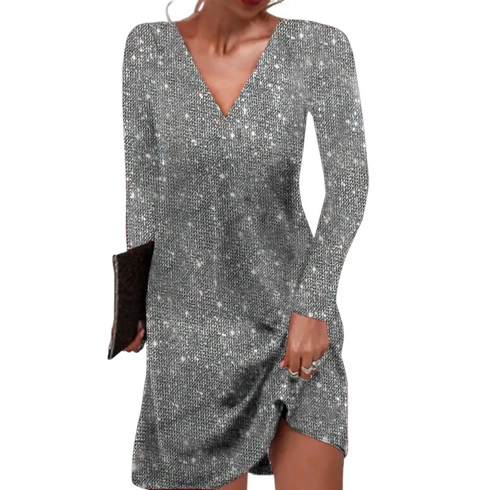 Eloise | Women's Glitter Long Sleeve Wrap Mini Dress