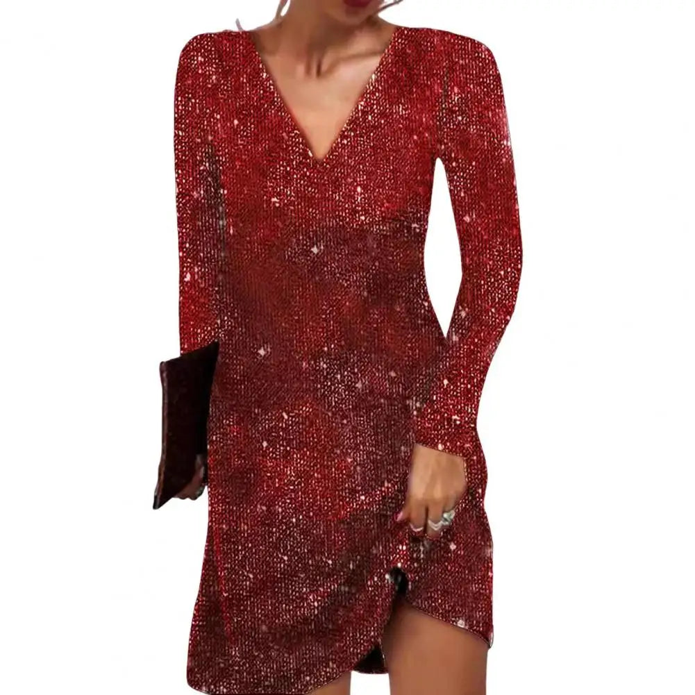 Eloise | Women's Glitter Long Sleeve Wrap Mini Dress