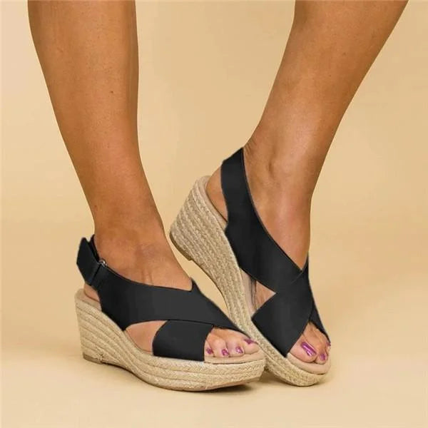Esme | Women's Crossover Slingback Wedge Sandals 6