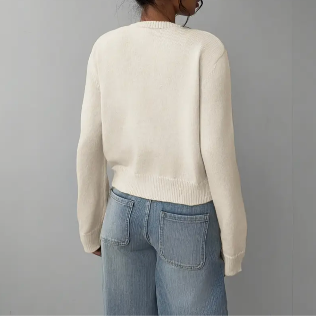 Fina | Cropped Button White Cardigan Sweater 3