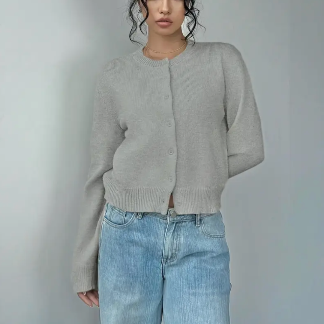 Fina | Cropped Button White Cardigan Sweater 6