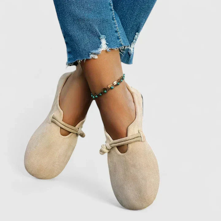 Fiona | Women's Suede Round Toe Rope Strap Comfort Flats 4