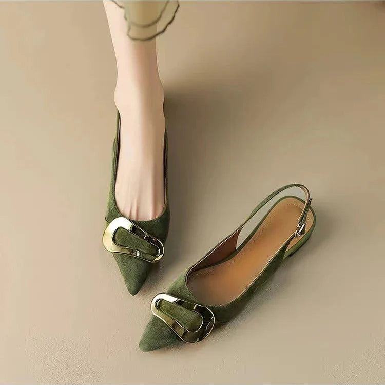 Francesca | Women's Elegant Pointed Toe Suede Flats Metal Hardware Black 2