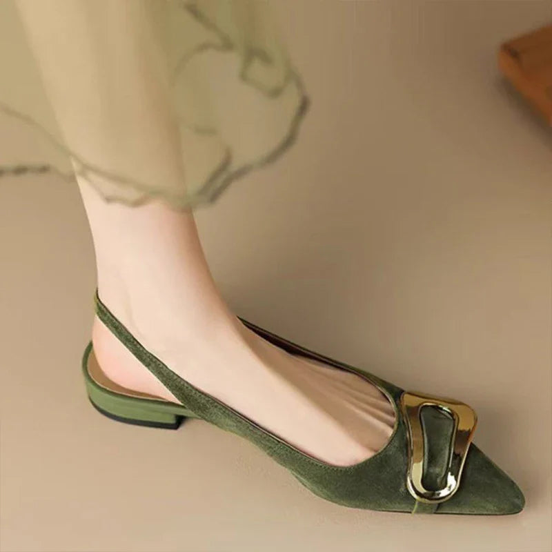 Francesca | Women's Elegant Pointed Toe Suede Flats Metal Hardware Black 4