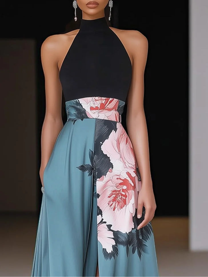 Harper | Women's Halter Neck Floral Front Slit Maxi Dress 1