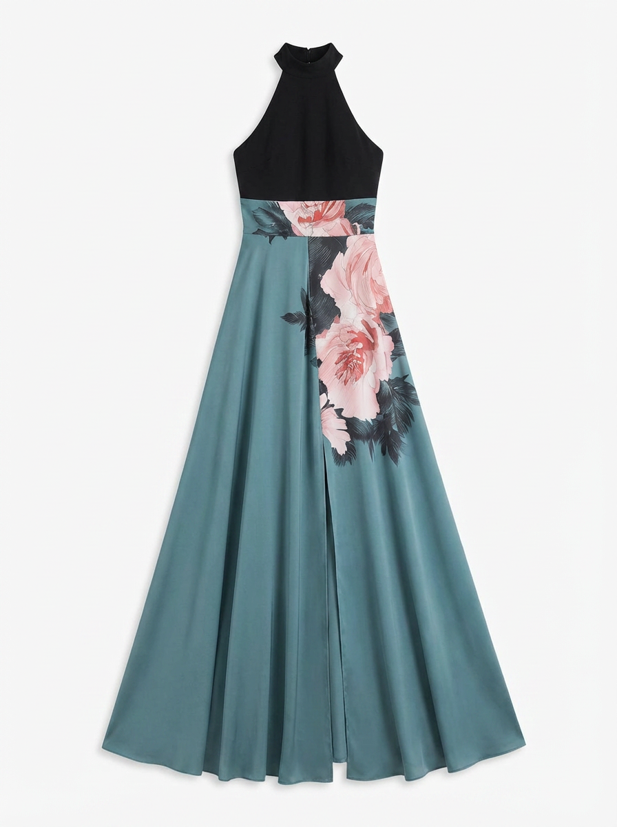 Harper | Women's Halter Neck Floral Front Slit Maxi Dress 3