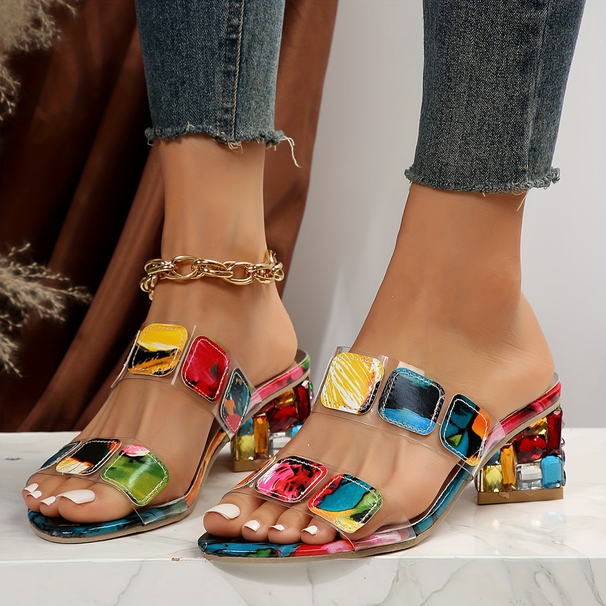 Hattie | Women's Clear Strap Heeled Mules Block Heel Sandals 2
