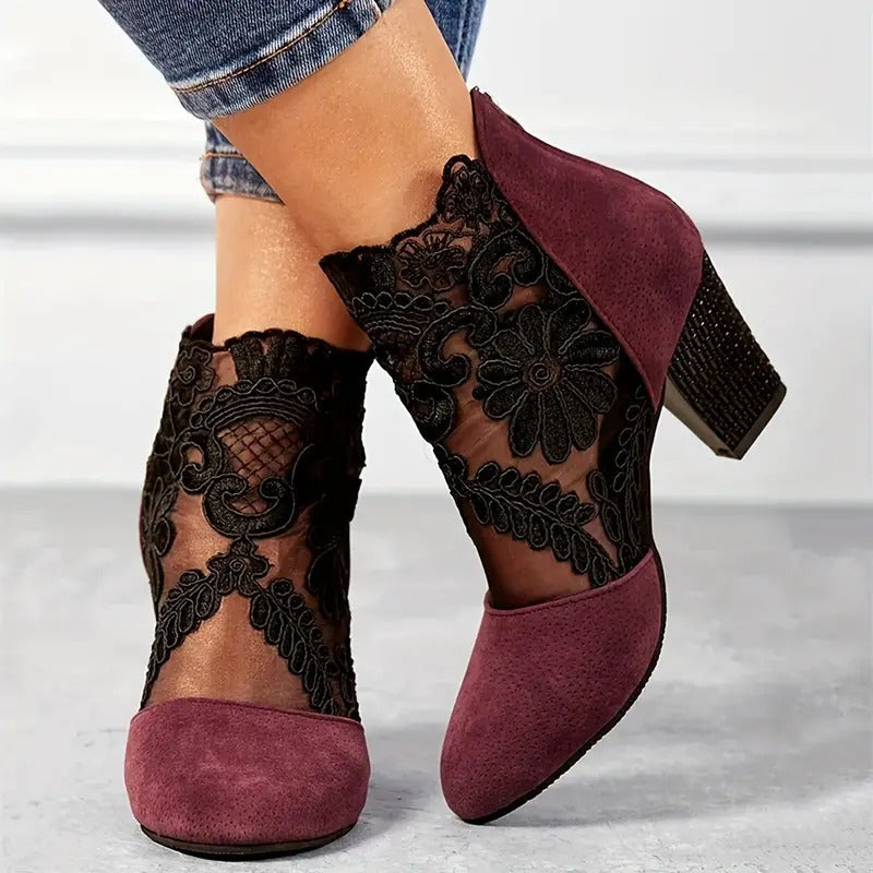 Haven | Women's Lace Mesh Block Heel Pumps 1