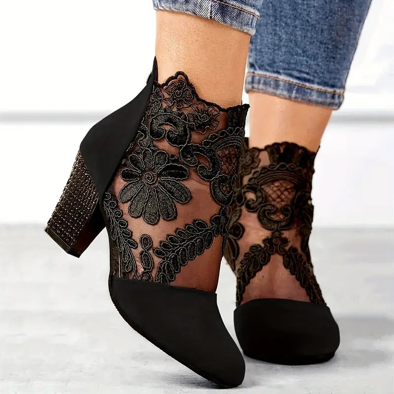 Haven | Women's Lace Mesh Block Heel Pumps 2