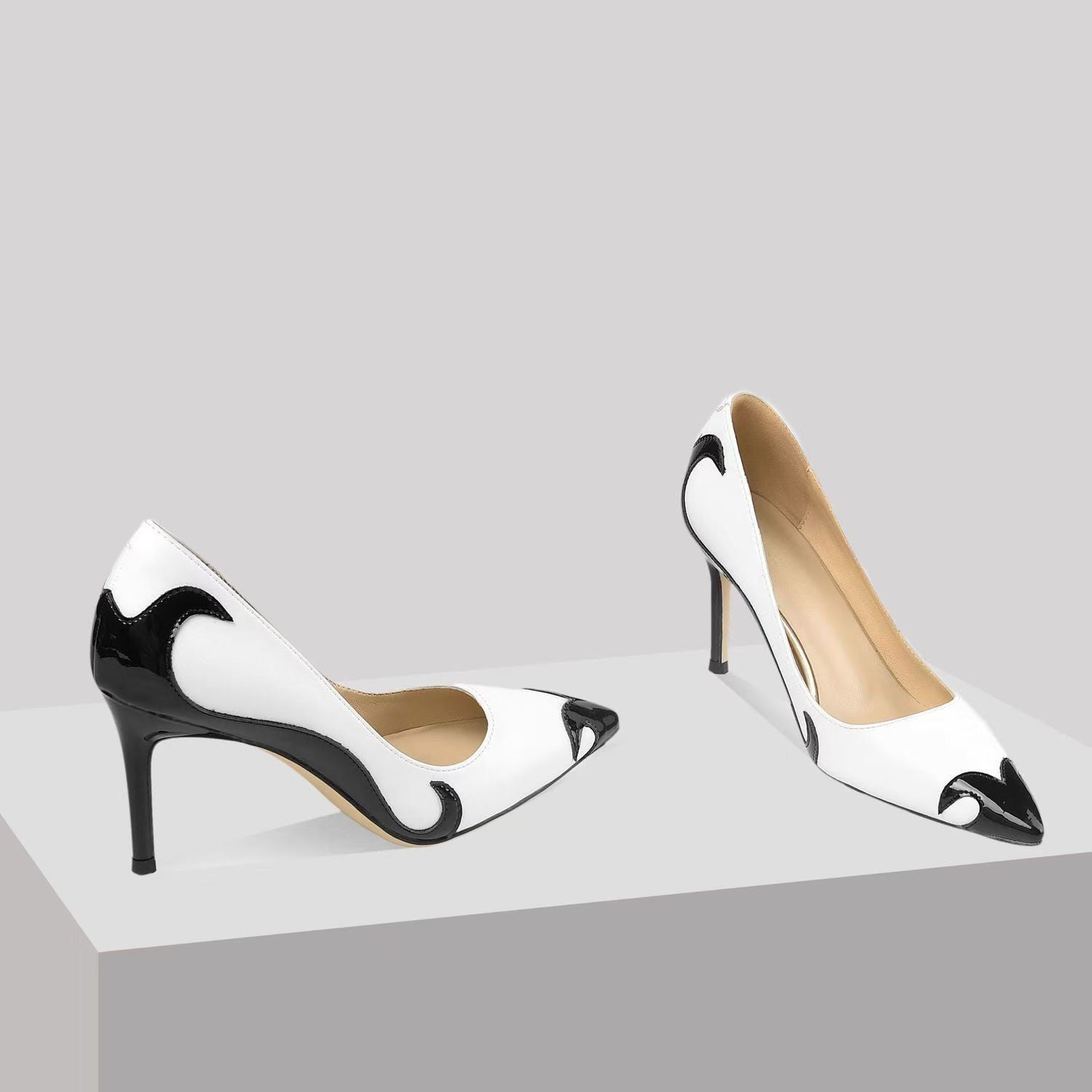 Helena | Women's Summer Two-Tone Pointed Toe Stiletto Pumps Patent Trim