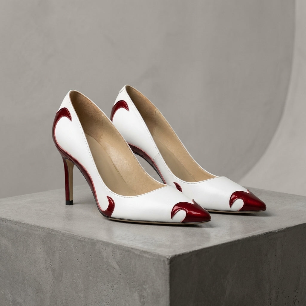Helena | Women's Summer Two-Tone Pointed Toe Stiletto Pumps Patent Trim 5