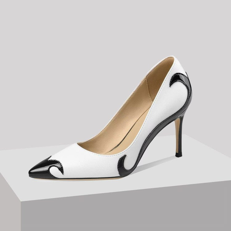 Helena | Women's Summer Two-Tone Pointed Toe Stiletto Pumps Patent Trim 6