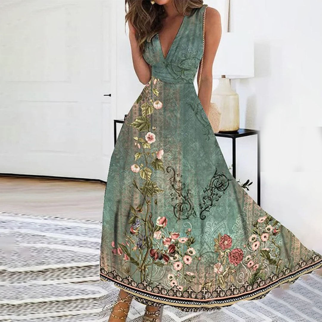 Iliana | Women's Floral V Neck Sleeveless Maxi Dress