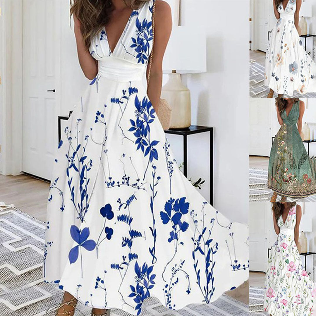 Iliana | Women's Floral V Neck Sleeveless Maxi Dress
