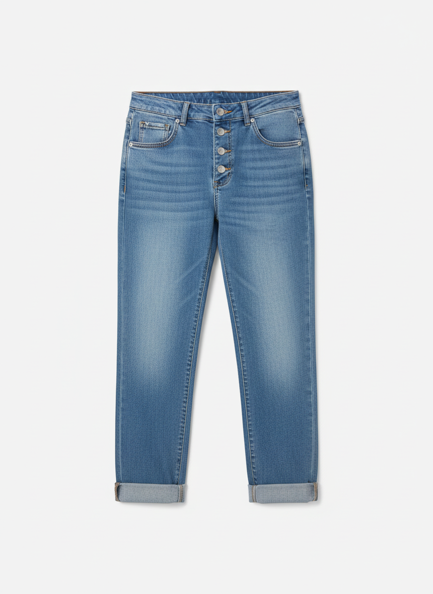 Janet | Women's High Waist Jeans Straight Leg Button Fly Blue 2