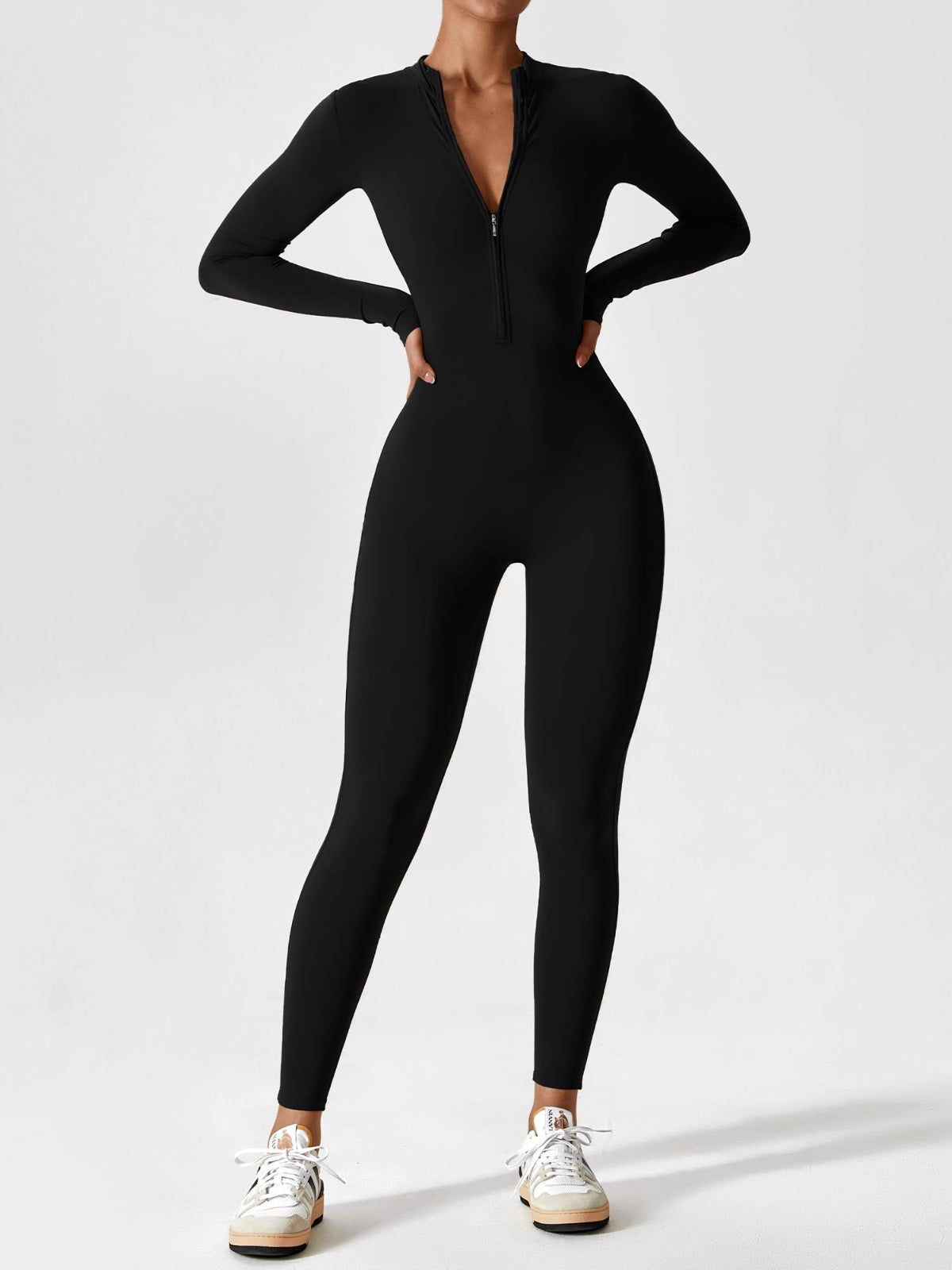 Jessa | Women's Long Sleeve Zip Front Jumpsuit Black