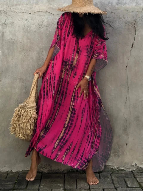 Kalani | Women's Tie Dye Print V Neck Maxi Summer Dress