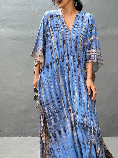 Kalani | Women's Tie Dye Print V Neck Maxi Summer Dress