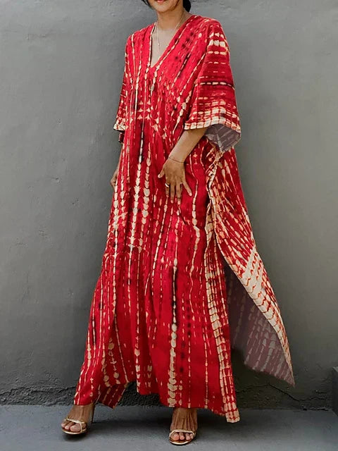 Kalani | Women's Tie Dye Print V Neck Maxi Summer Dress